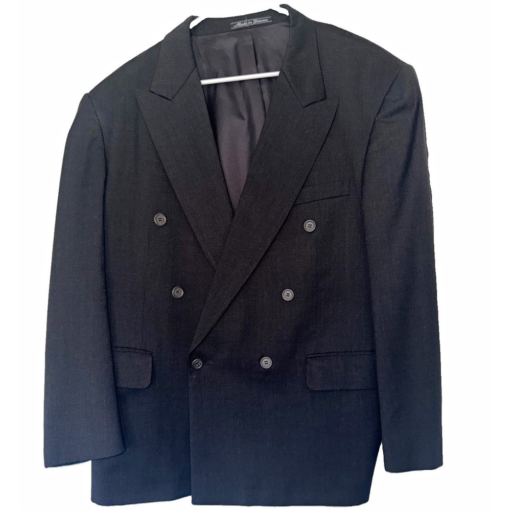 Joseph & Feiss International 44S Black 100% Wool Double Breasted Blazer Jacket
